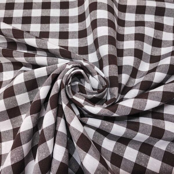 Tessuto Cotone per tovagliato tinto in filo motivo quadro medio bianco - marrone