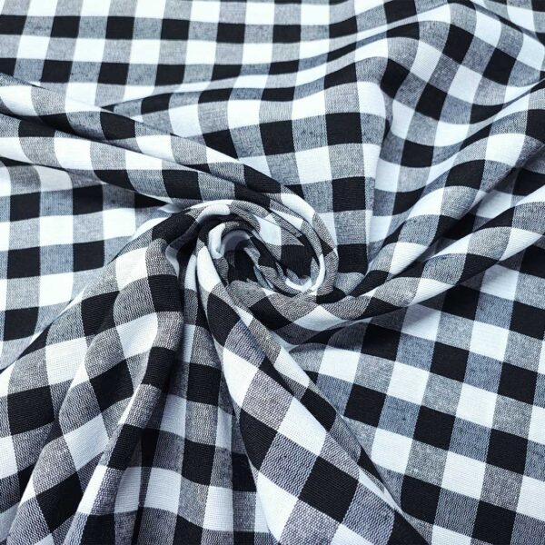 Tessuto Cotone per tovagliato tinto in filo motivo quadro medio bianco - nero