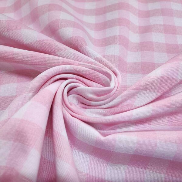 Tessuto Cotone per tovagliato tinto in filo motivo quadro medio bianco - rosa chiaro