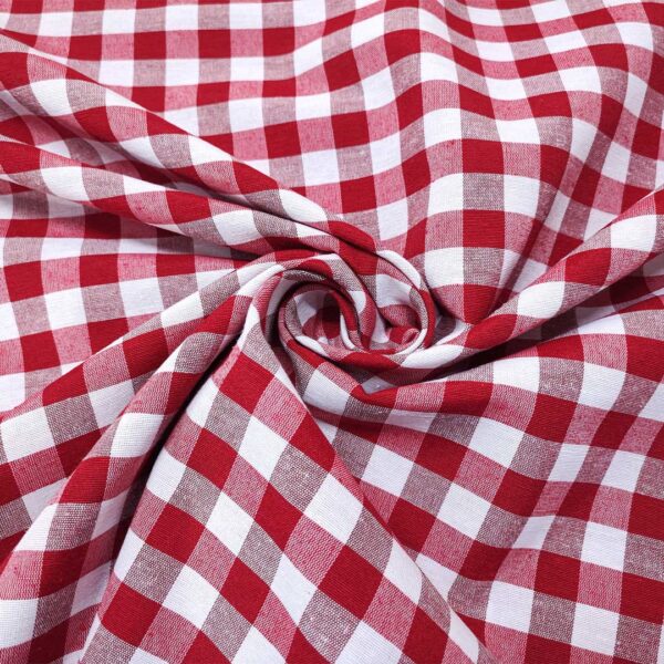 Tessuto Cotone per tovagliato tinto in filo motivo quadro medio bianco - rosso