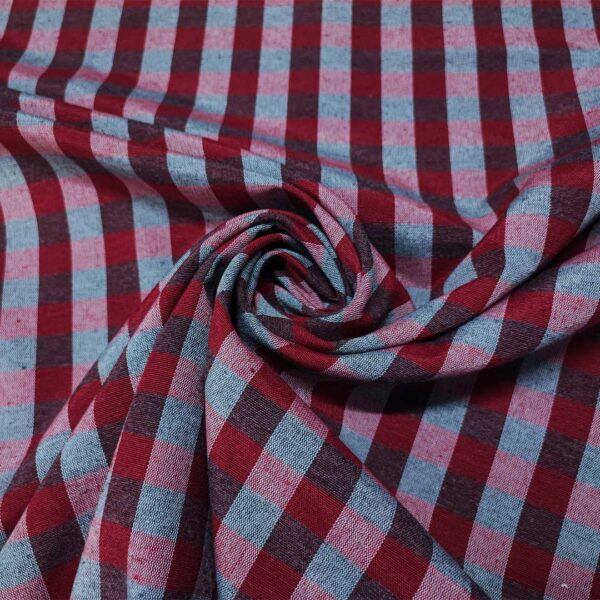 Tessuto Cotone per tovagliato tinto in filo motivo quadro medio rosso scuro - blu notte