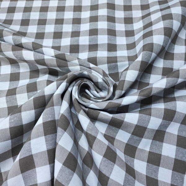 Tessuto Cotone per tovagliato tinto in filo motivo quadro medio bianco - tortora