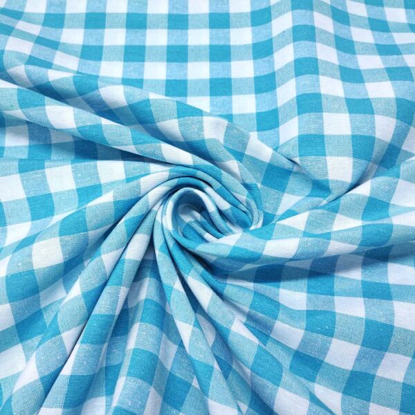 Tessuto Cotone per tovagliato tinto in filo motivo quadro medio bianco - turchese