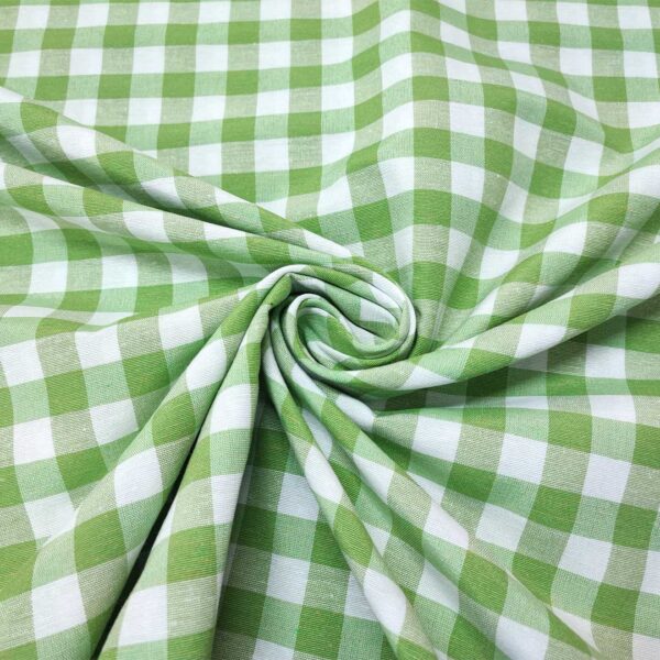 Tessuto Cotone per tovagliato tinto in filo motivo quadro medio bianco - verde acido
