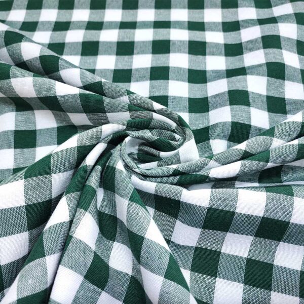 Tessuto Cotone per tovagliato tinto in filo motivo quadro medio bianco - verde bottiglia