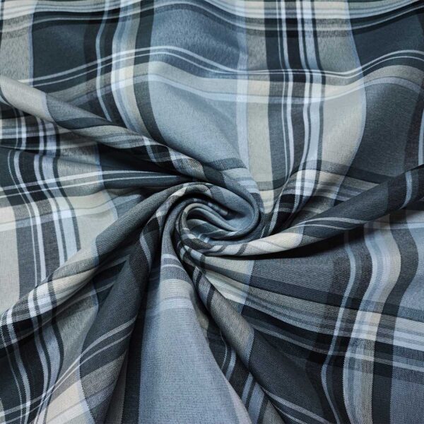 Tessuto Cotone per tovagliato tinto in filo motivo quadro nero - grigio - beige