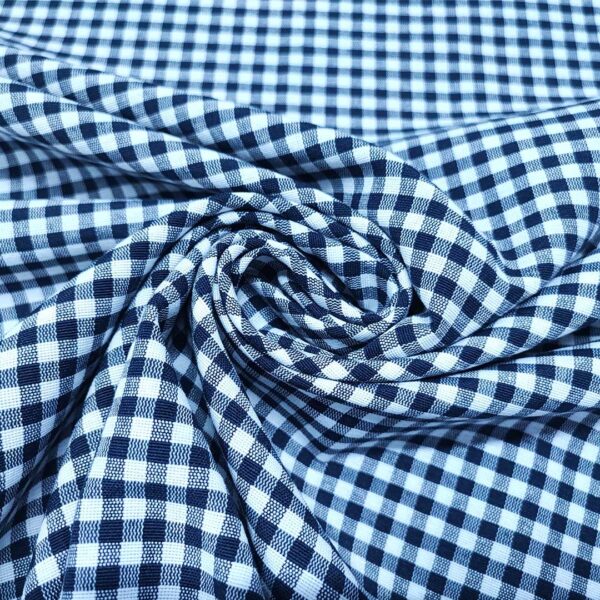 Tessuto Cotone per tovagliato tinto in filo motivo quadro piccolo bianco - blu notte