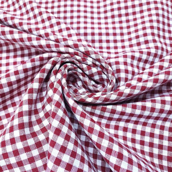 Tessuto Cotone per tovagliato tinto in filo motivo quadro piccolo bianco - bordeaux
