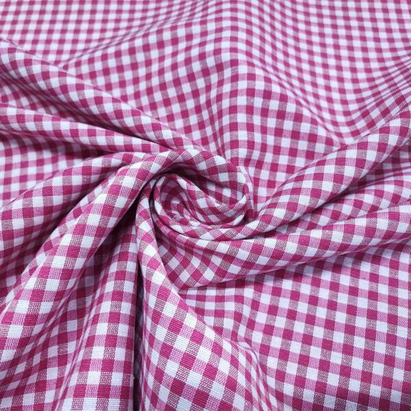 Tessuto Cotone per tovagliato tinto in filo motivo quadro piccolo bianco - fucsia
