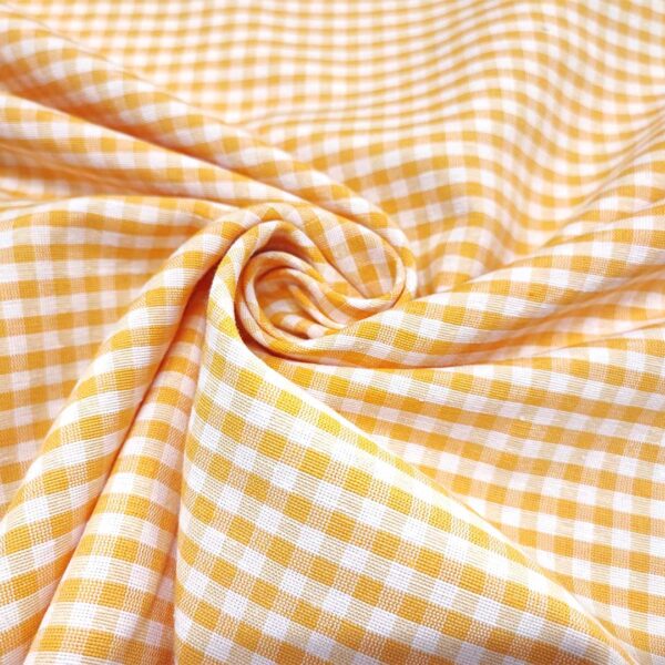 Tessuto Cotone per tovagliato tinto in filo motivo quadro piccolo bianco - giallo