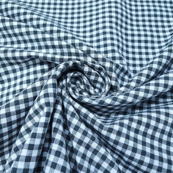 Tessuto Cotone per tovagliato tinto in filo motivo quadro piccolo bianco - grigio antracite