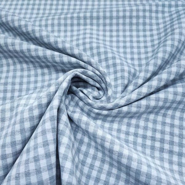 Tessuto Cotone per tovagliato tinto in filo motivo quadro piccolo bianco - grigio perla