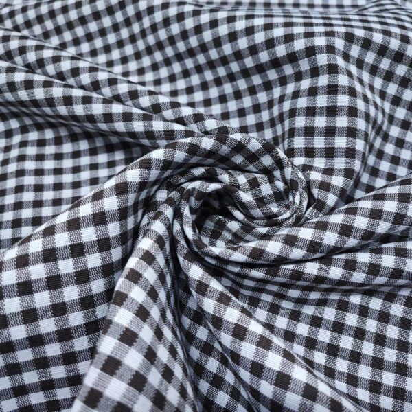 Tessuto Cotone per tovagliato tinto in filo motivo quadretto piccolo bianco - marrone