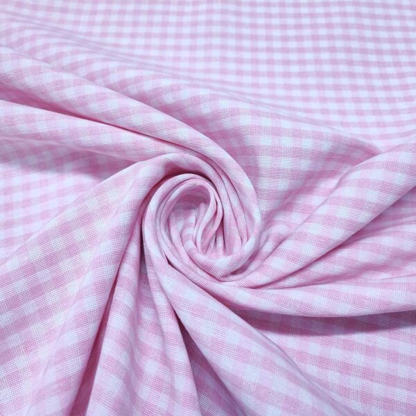 Tessuto Cotone per tovagliato tinto in filo motivo quadro piccolo bianco - rosa chiaro