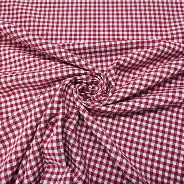 Tessuto Cotone per tovagliato tinto in filo motivo quadro piccolo bianco - rosso