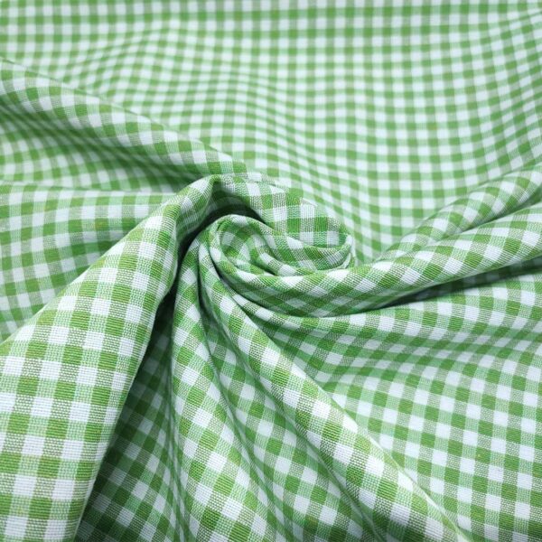 Tessuto Cotone per tovagliato tinto in filo motivo quadro piccolo bianco - verde acido