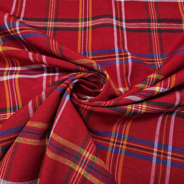 Tessuto Cotone per tovagliato tinto in filo motivo quadro rosso - giallo - bluette