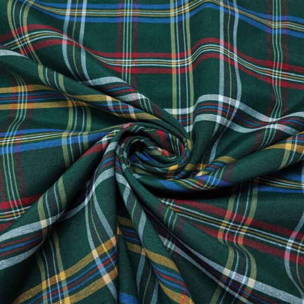 Tessuto Cotone per tovagliato tinto in filo motivo quadro verde - giallo - bluette