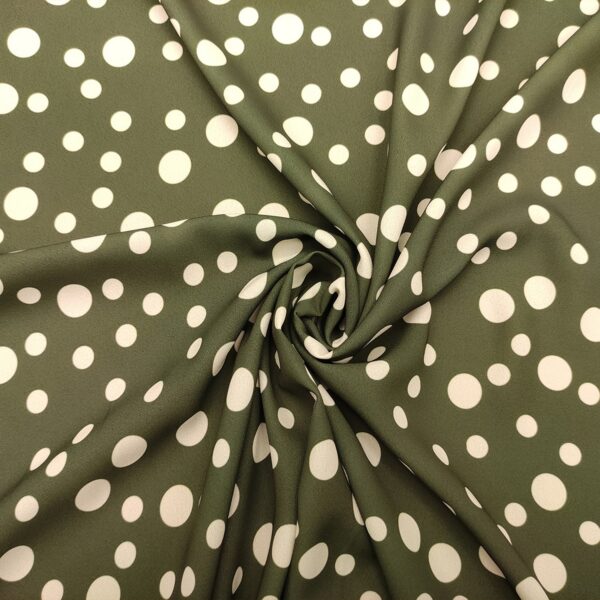 Tessuto Crepe a fantasia motivo pois verde militare - champagne