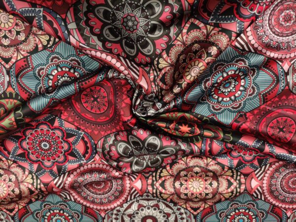 Tessuto Duchesse a fantasia motivo etico berry - celeste