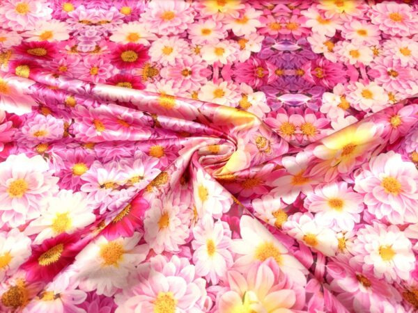 Tessuto Duchesse a fantasia motivo floreale fucsia - rosa