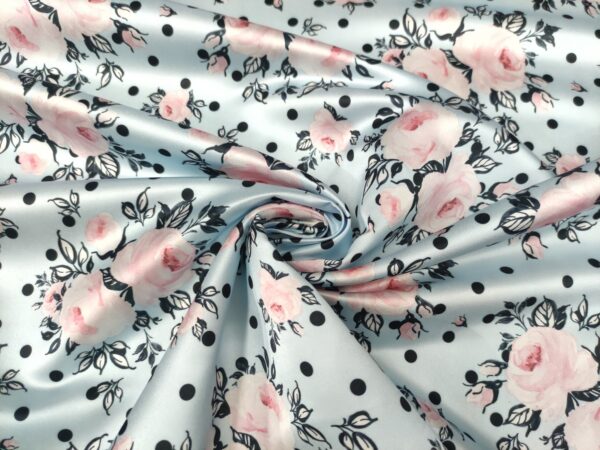 Tessuto Duchesse a fantasia motivo pois nero - celeste