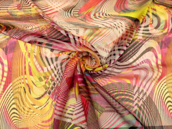 Tessuto Georgette a fantasia motivo astratto fucsia - giallo