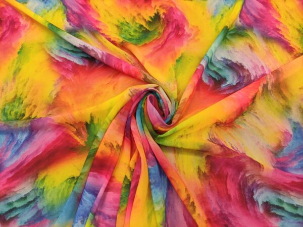 Tessuto Georgette a fantasia motivo astratto giallo - fucsia