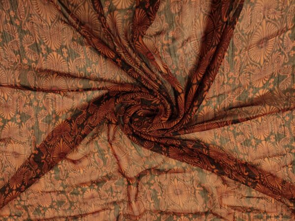 Tessuto Georgette a fantasia motivo etnico nero - ruggine