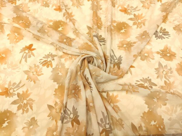 Tessuto Georgette a fantasia motivo floreale beige - bianco