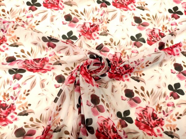 Tessuto Georgette a fantasia motivo floreale bianco - rosso