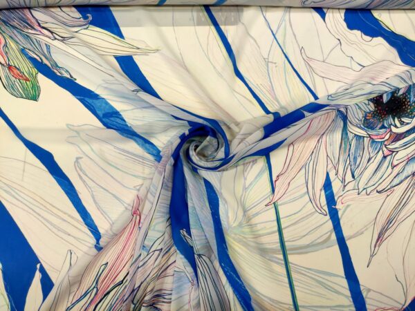 Tessuto Georgette a fantasia motivo floreale blu elettrico - bianco