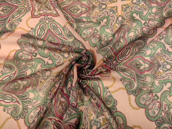 Tessuto Georgette a fantasia motivo floreale cashmere rosa - verde