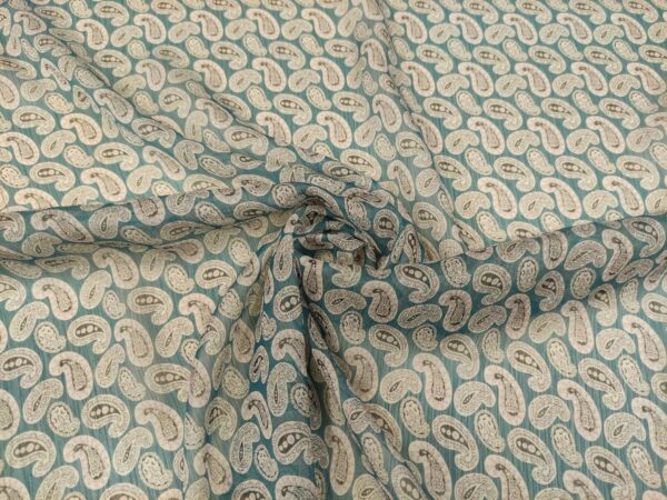 Tessuto Georgette a fantasia motivo floreale cashmere verde salvia - panna