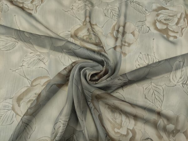 Tessuto Georgette a fantasia motivo floreale grigio - beige
