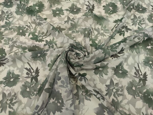 Tessuto Georgette a fantasia motivo floreale grigio - bianco