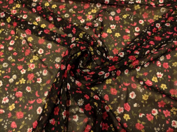Tessuto Georgette a fantasia motivo floreale nero - rosso