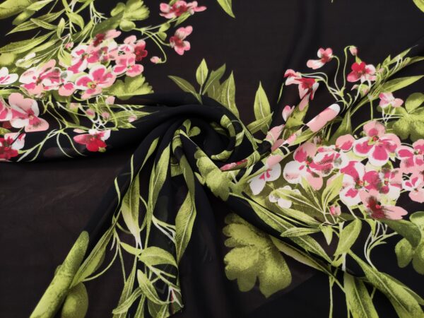 Tessuto Georgette a fantasia motivo floreale nero - verde