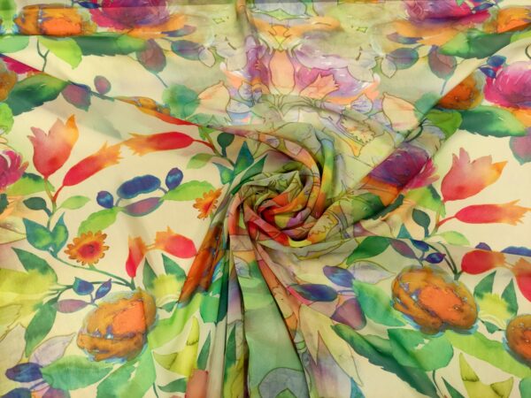 Tessuto Georgette a fantasia motivo floreale panna - verde