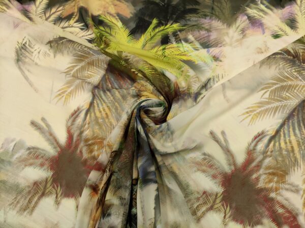 Tessuto Georgette a fantasia motivo floreale verde - panna