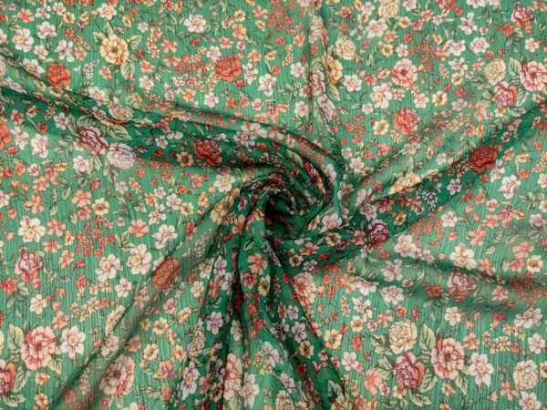 Tessuto Georgette a fantasia motivo floreale verde - rosso