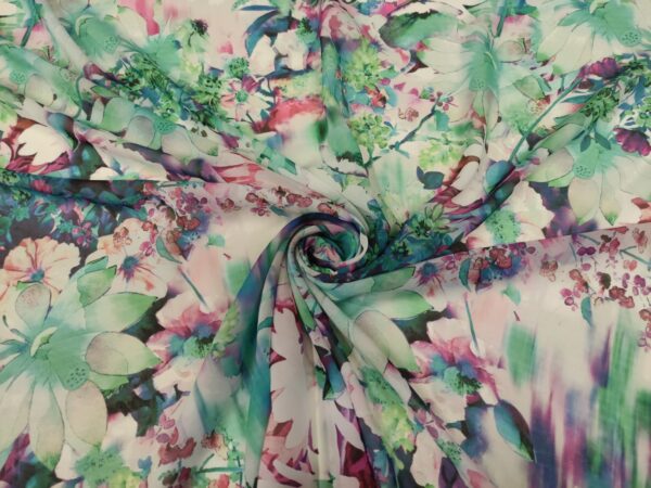 Tessuto Georgette a fantasia motivo floreale verde -vinaccio