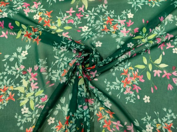 Tessuto Georgette a fantasia motivo floreale verde - rosso