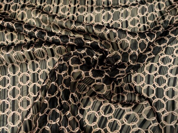 Tessuto Georgette a fantasia motivo geometrico beige - nero 04