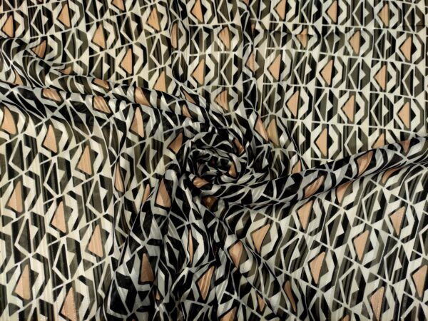 Tessuto Georgette a fantasia motivo geometrico rosa - nero