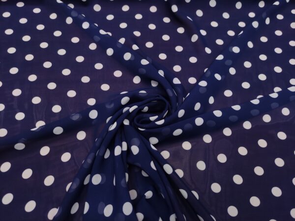 Tessuto Georgette a fantasia motivo pois blu - bianco