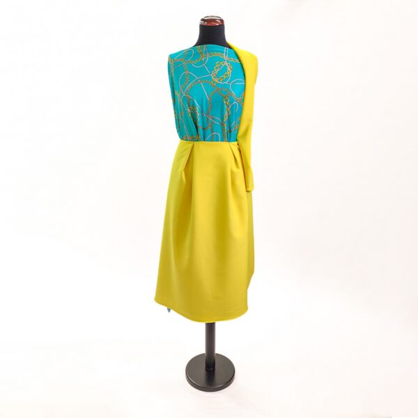 Tessuto Jersey di viscosa a fantasia abbinato a Tessuto Cady elasticizzato Giallo