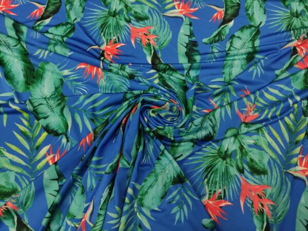 Tessuto jersey a fantasia motivo floreale blu elettrico - rosso