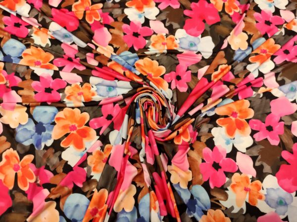 Tessuto jersey a fantasia motivo floreale fucsia - marrone