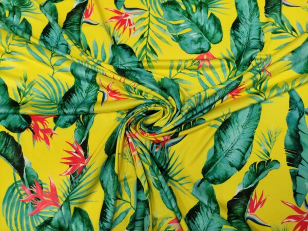 Tessuto jersey a fantasia motivo floreale giallo - verde